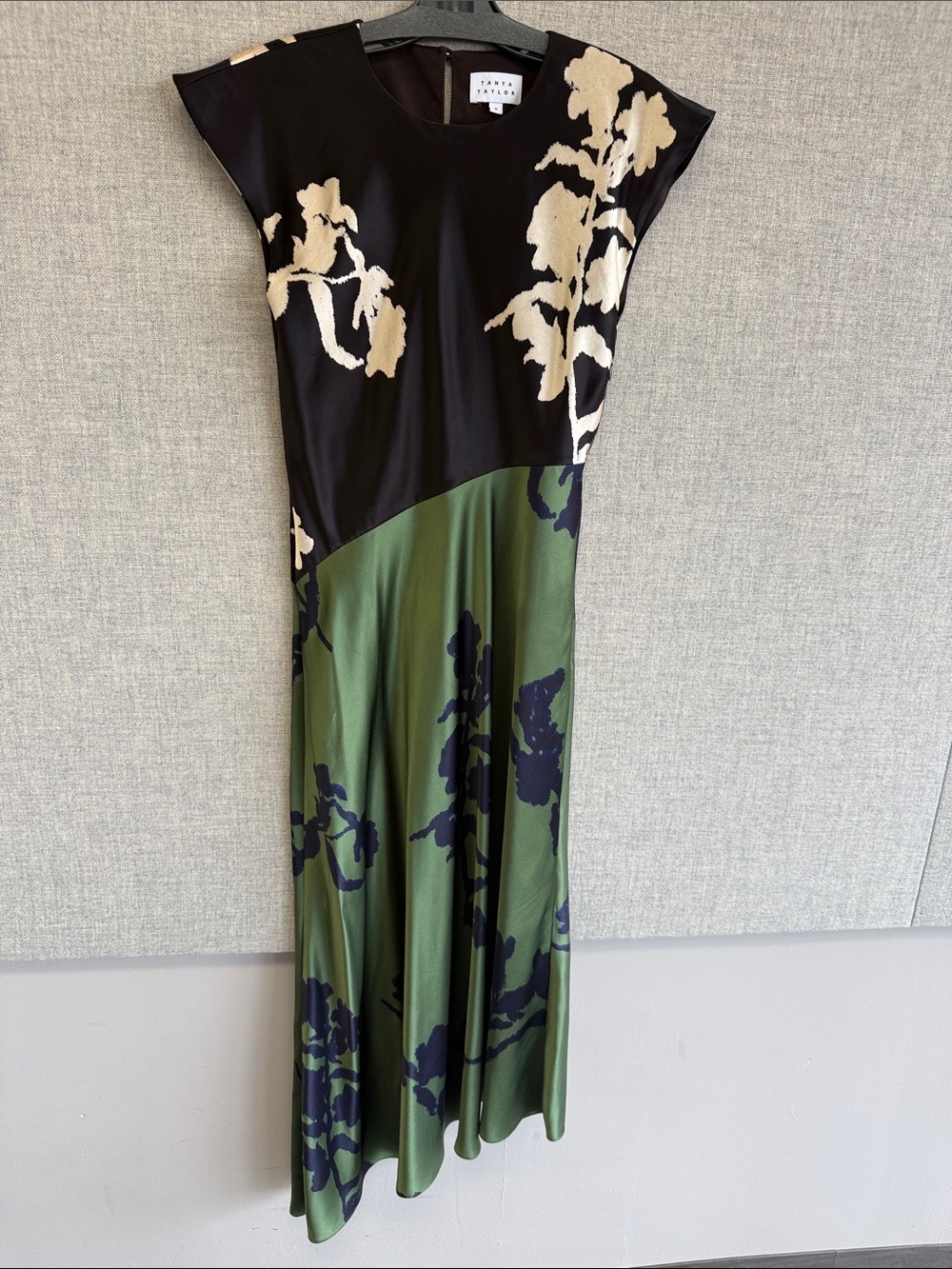TANYA TAYLOR Black, Cream & Olive Floral Maxi Dress